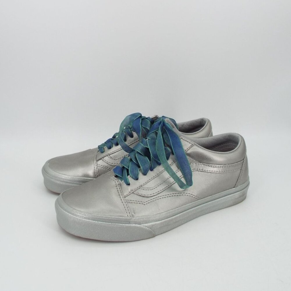 Vans Old Skool Metallic Silver Sneakers Fabric Laces Size 8.5 - Picture 6 of 11